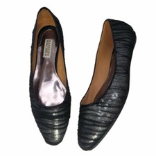 Badgley Mischka Sz 7 Black Organza Covered Silver Sequin Slip On Flats Shoes