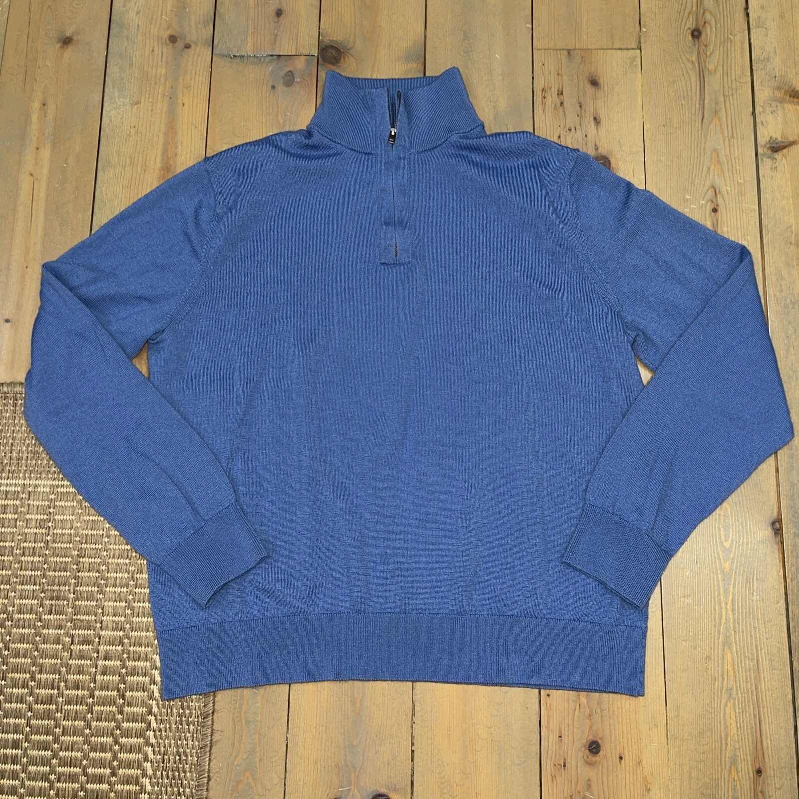 Banana Republic Blue 100% Merino Wool Sweater Mens XL Classic Soft 1/4 Zip
