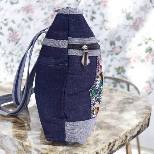 Women's Embroidered Denim Shoulder Bag Stylish Handbag for Shopping Travel - Picture 2 of 10