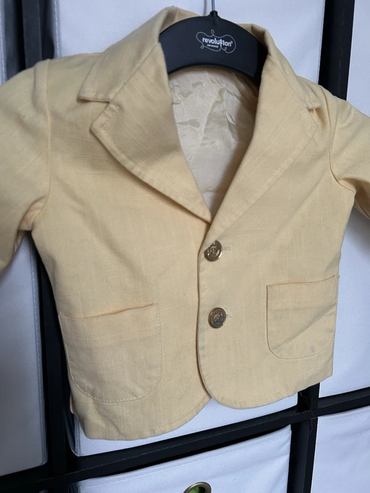 Blazer Traje Chaqueta Vintage Años 70 Bebés Niños 2T Meses Amarillo Pascua Abotonada Foto 3 de 4