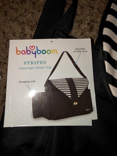 Baby Boom Black & White Stripes Messenger Diaper Bag - Picture 5 of 8