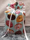 Donuts, Handmade, square tissue box cover, on light blue cotton fabric