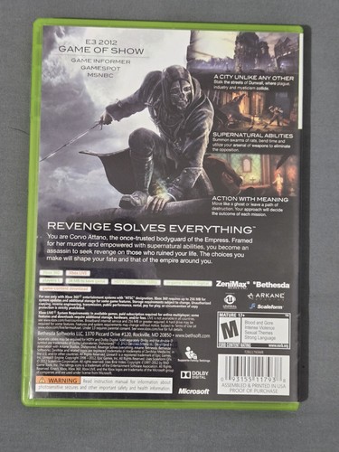 XBOX 360 Game Dishonored M Mature XBOX Live - Picture 2 of 4