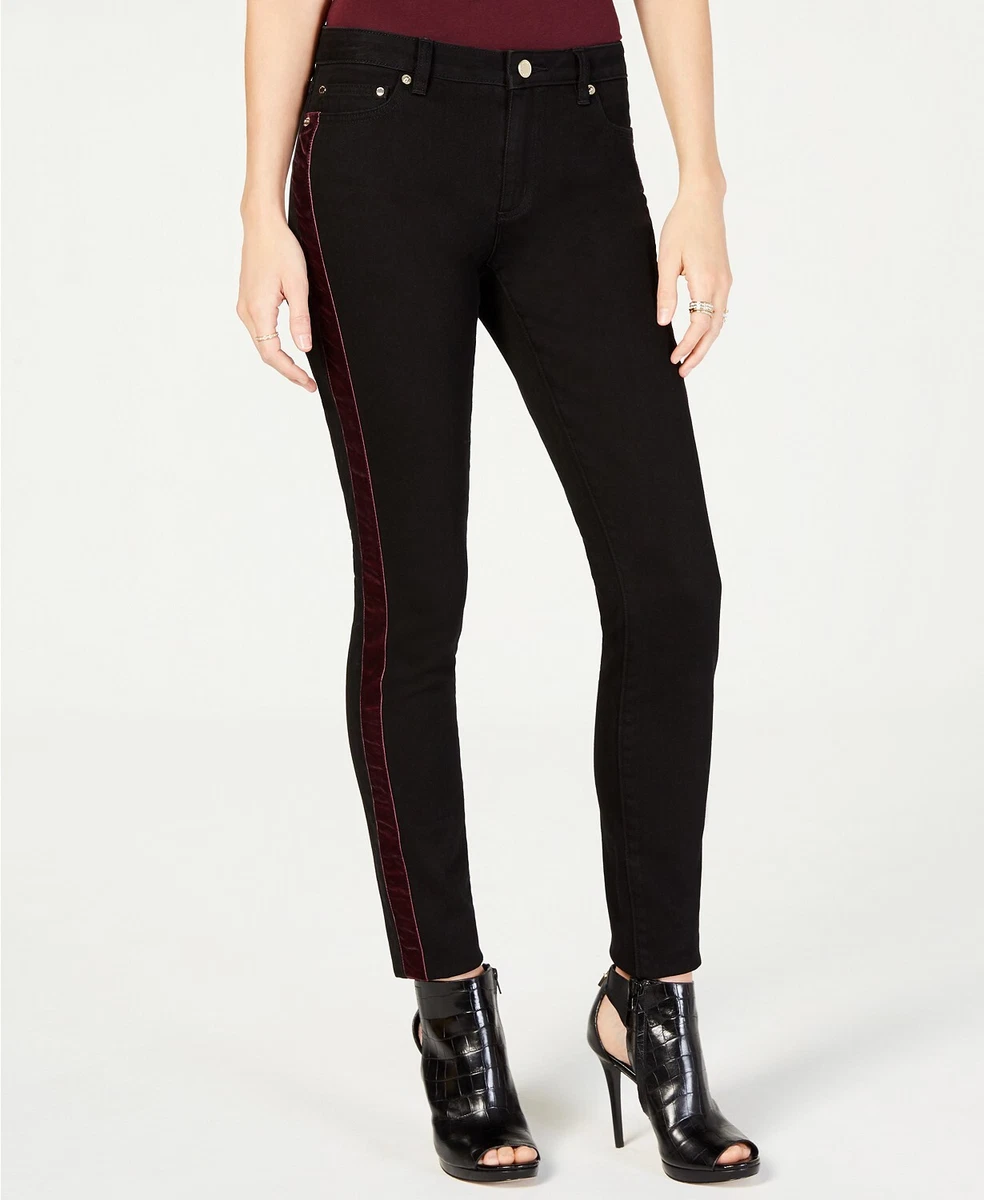 140 Michael Kors Women s Black Velvet Trim Skinny Fit Pants Jeans Petite Sz 6P