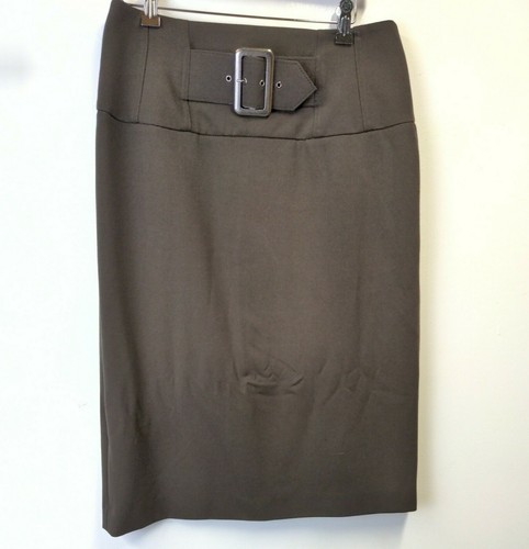Grace Elements Womens 8 Skirt Brown Pencil Straight Belted Waistband Back Slit - Picture 12 of 12