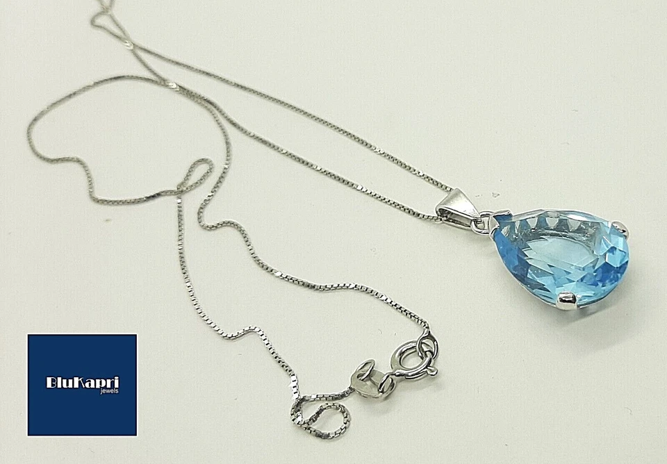Collana donna in Argento 925 con ciondolo pietra acquamarina goccia - Immagine 3 di 4
