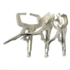 New 3 Pc Plier Set Locking Grip Welding Clamp Vise C-Clamp Sheet Metal Clamp  