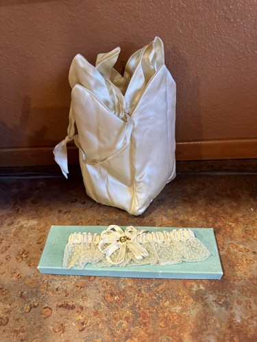 Vintage Satin Bridal Bag And Lace Garter 