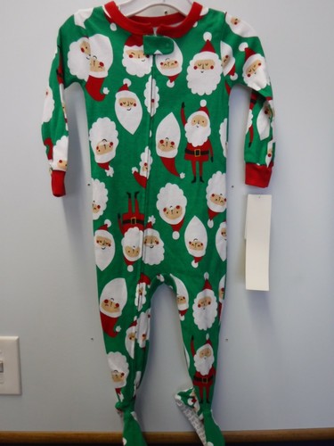 PIGIAMA PIGIAMA RAGAZZO TAGLIA 2T CARTER'S VERDE BABBO NATALE ZIP PIEDE ANTERIORE NUOVO #19596