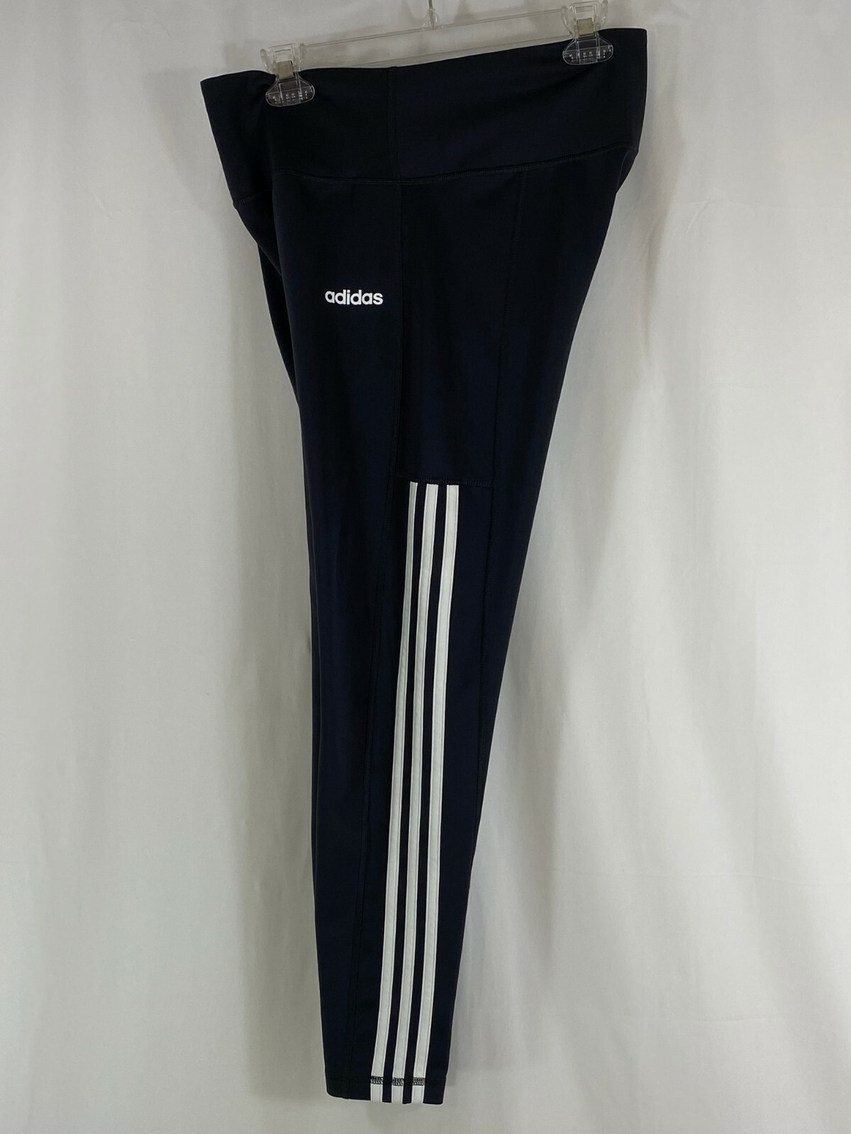 adidas Women's L High Rise 7/8 Length Carbon White 3 Stripe Tights Pants FN2758 thumbnail 4