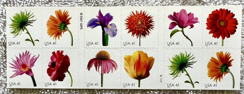 US Scott 4185a 41c Beautiful Blooms  2007 Double sided Booklet Pane V1111 VF-MNH - Image 2 of 3
