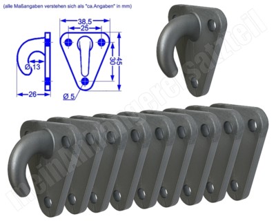 10 X Zweiloch-Planenhaken Kunststoff Grau Geschlossen - Foto 12