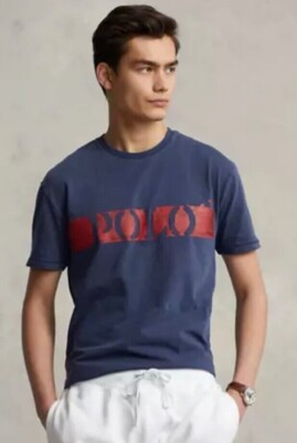 Polo Ralph Lauren Painted stencil Logo SS Navy Blue Red T-Shirt
