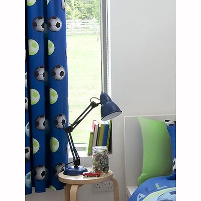 CATHERINE LANSFIELD BLUE LINED 66'' x 72'' CURTAINS KIDS BEDROOM BOYS FOOTBALL NEW
