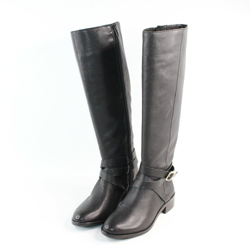 Ann Taylor Sz 5.5 M Amy Black Leather Knee High Full Zip Buckle Riding Boots - Picture 2 of 12