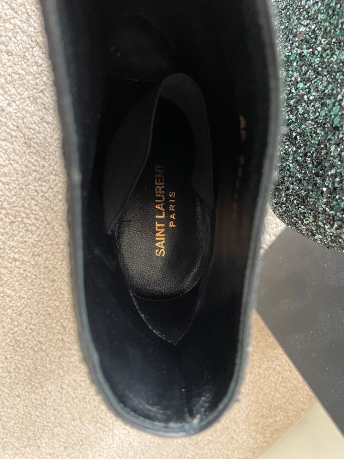 Stivaletti Saint Laurent Pierre 95 glitter tacco mezzanotte verde chiaro 40 UK 7