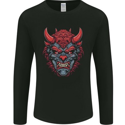 Japanische Oni Maske Samurai Ronin Bushido Herren Langarm T-Shirt