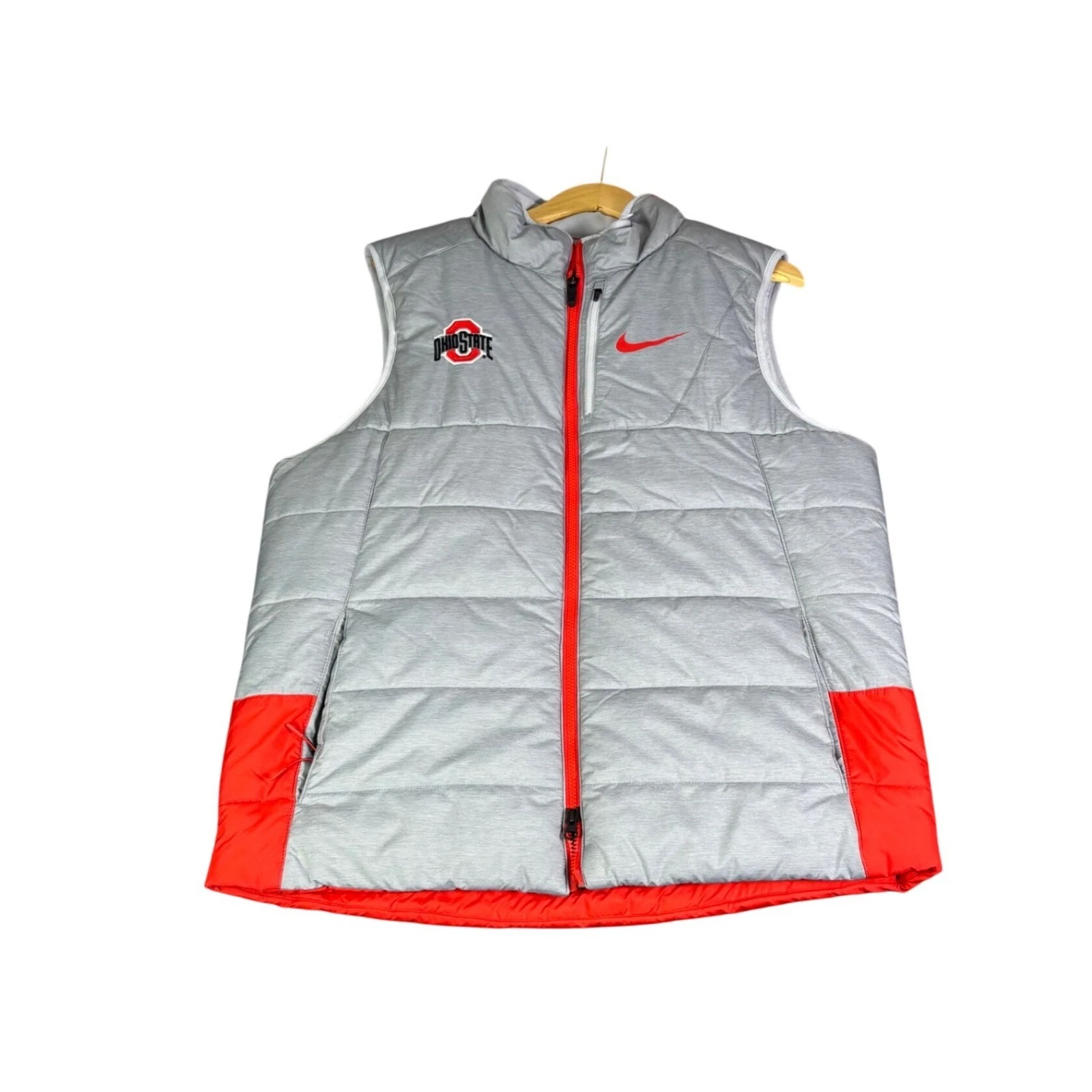 Nike Ohio State Buckeyes Puffer Vest Mens Large Gray Red Full Zip NCAA Football