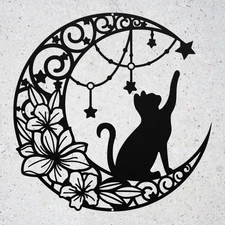 Cat and Moon Metal Art Decor Cat Lover Gifts Home Office Decoration Metal Signs