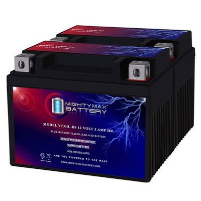 Mighty Max YTX4L-BS Battery Replaces ATV Quad Motorcycle Scooter Moped - 2 Pack