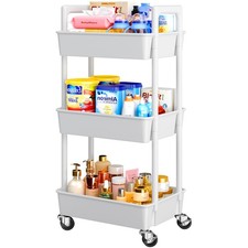 Pipishell 3 Tier Rolling Cart Organizer, Plastic 3-Tier, White