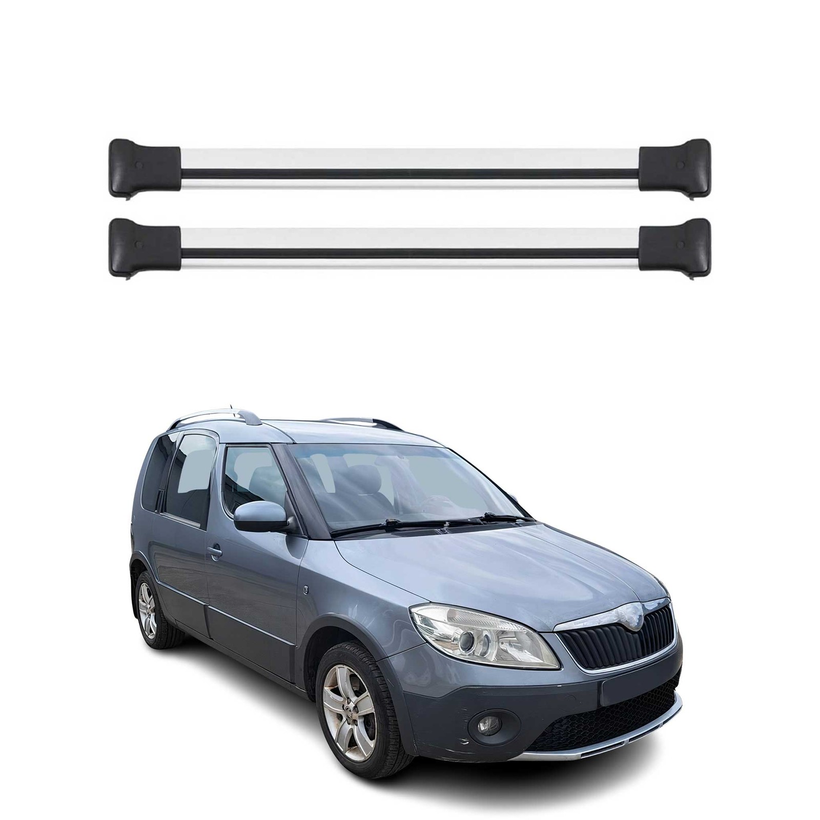 Barres de toit transversales pour Skoda Roomster 2007-2010 en aluminium gris