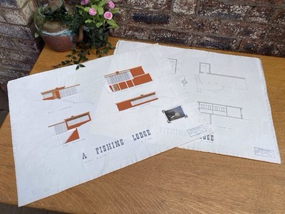 Vintage Architectural Technical Drawings Of A Fishing Lodge 1950s Art
