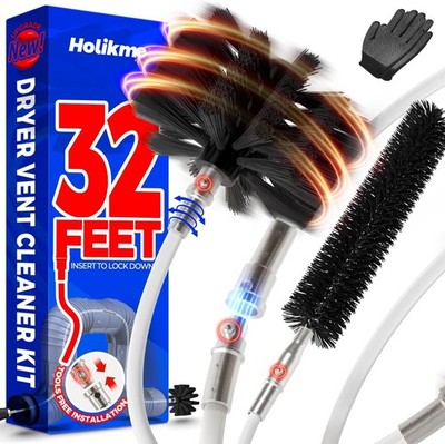 32 Feet Dryer Vent Cleaner Kit, Upgrade Flexible Lint Brush with Drill Attachmen