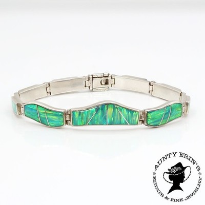Silber und Opal Welle Armband Größe 7 (1010-04)
