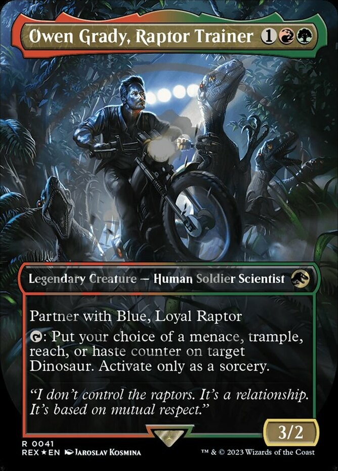 owen grady mtg card Mint/Near-Mint, English - 1 x MTG Owen Grady, Raptor Trainer - Foil