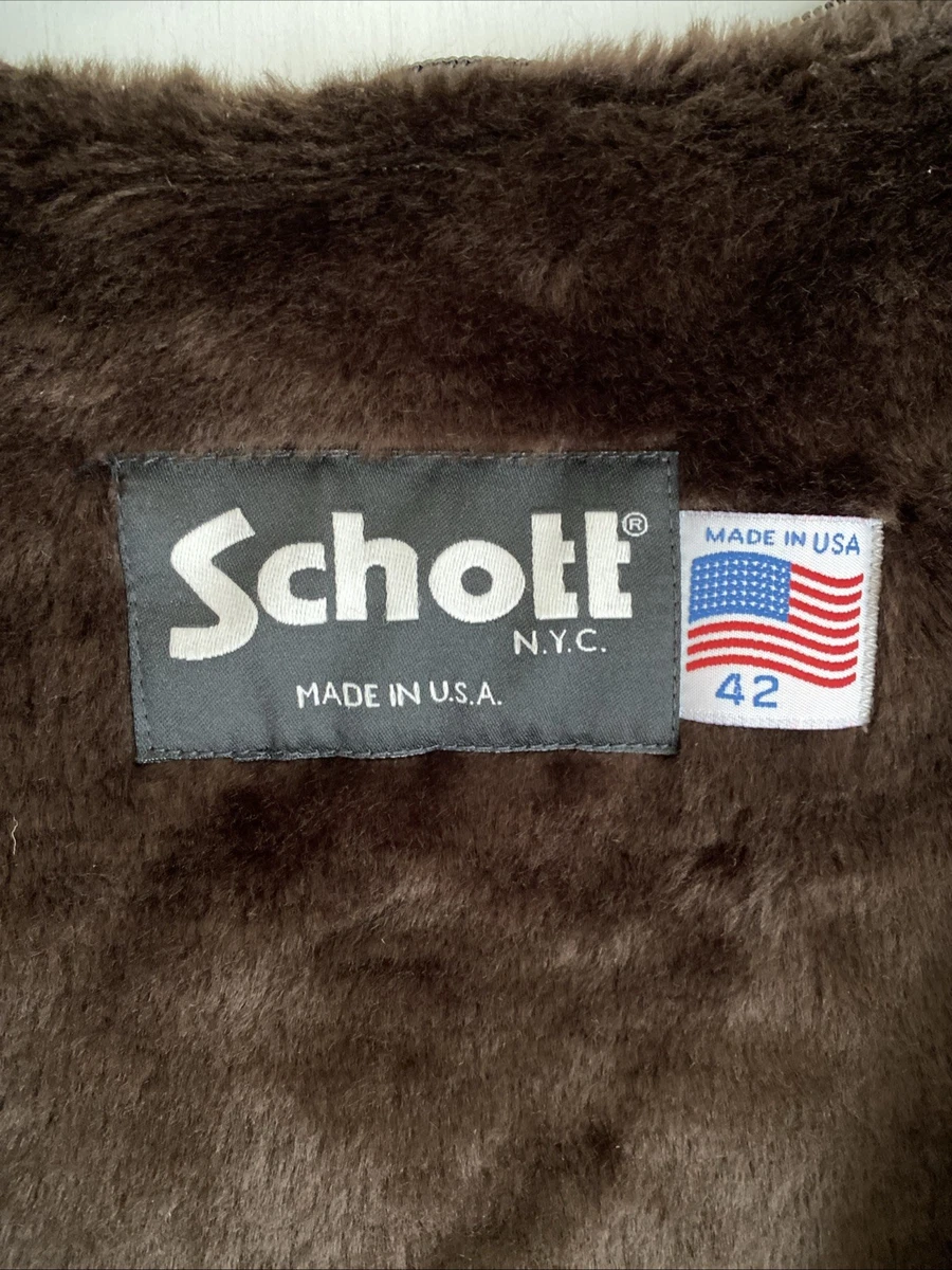 Chaqueta peluda Schott NYC forro talla 42 marrón nailon cremallera solo nueva sin usar
