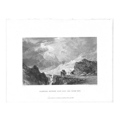 Glencoe zwischen Loch Long und Cairn Dhu - antiker gravierter Druck 1835