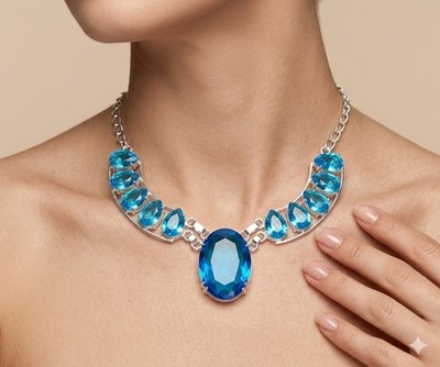 Swiss Blue Topaz Gemstone 925 Sterling Silver Jewelry Necklace Size-17-18''