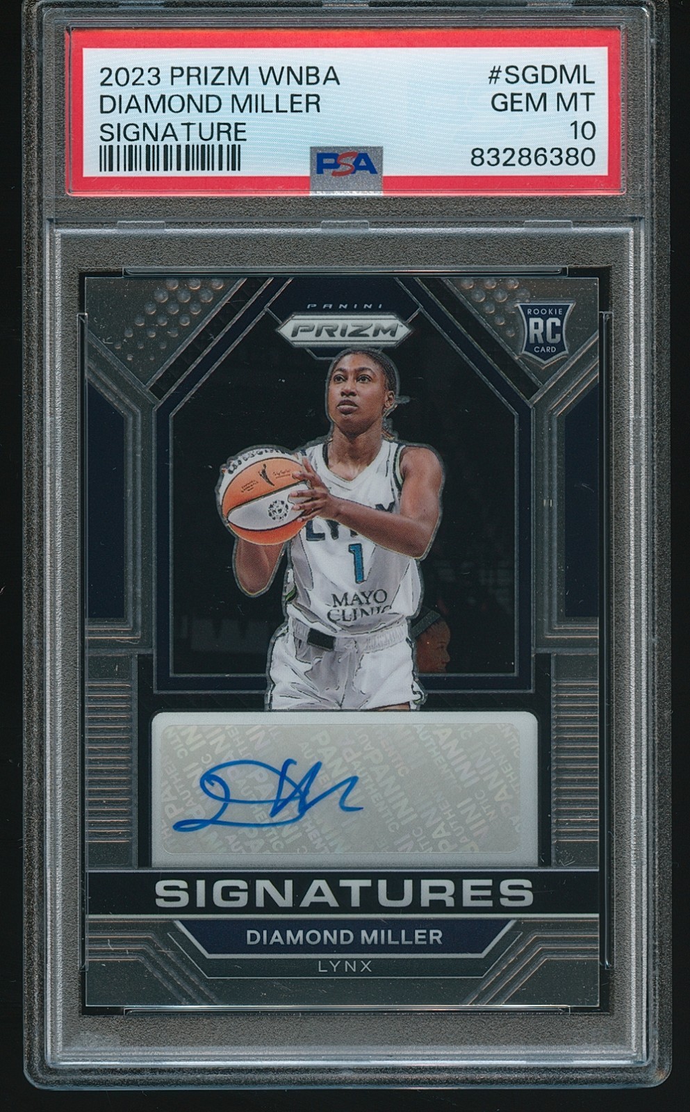 Diamond Miller 2023 Panini Prizm WNBA Signatures #SG-DML Rookie Auto RC PSA 10