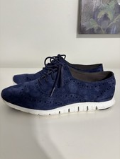 Cole Haan Zero grand women s wingtip Oxford blue suede shoes, size 8.5 B