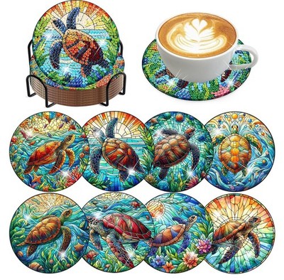 8 Pieces Diamond Art Painting Coasters Kit, Sea Turtle Diamond Art Coaster, DIY