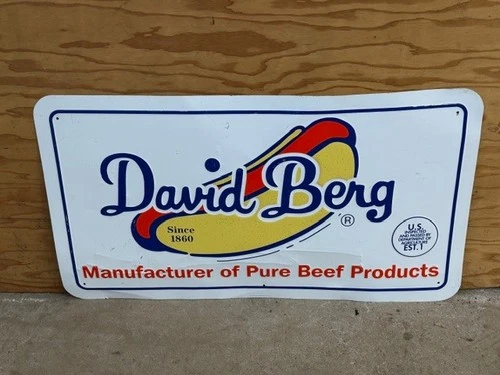 Vintage David Berg Hot Dogs Embossed Steel Metal Tin Advertising Sign ORIGINAL
