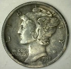 1918 SILVER Mercury Dime Extra Fine US Type 10 Cents Coin XF 10c Dark Appearance