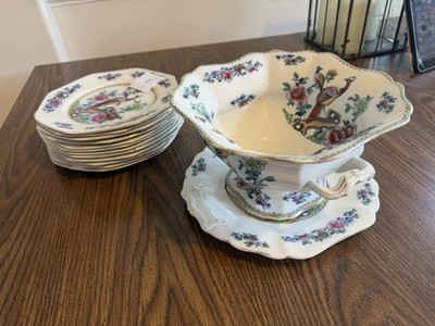 Old Chelsea Pattern By F. Winkle & Co Footed Fruit Bowl & 12 Plates