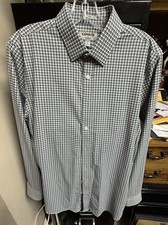 Men s Express Slim Fit Plaid Button-Down Shirt Black/White Size Medium 15-15.5