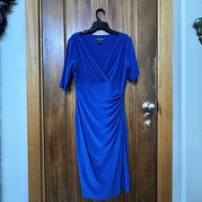 Lauren Ralph Lauren Royal Blue Faux Wrap Ruched, Short Sleeves Midi Dress (4)