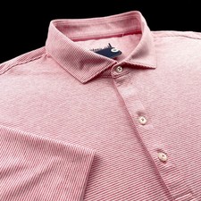Johnnie O Performance Golf Striped Polo Shirt Red White Large