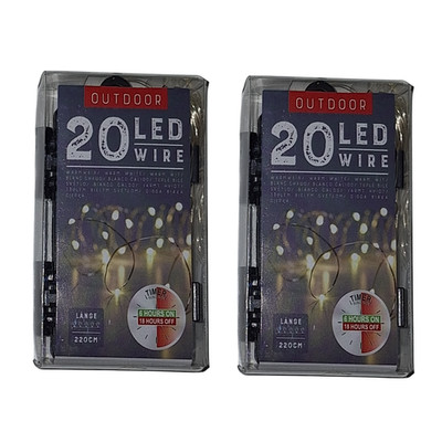 2x 20er LED Lichterkette * Outdoor * 220cm lang * Draht * Micro *  Warmweiß