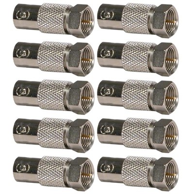 10 Pcs BNC Female to F Type Male Coax Coaxial Cable Adapter Connector CCTV Metal