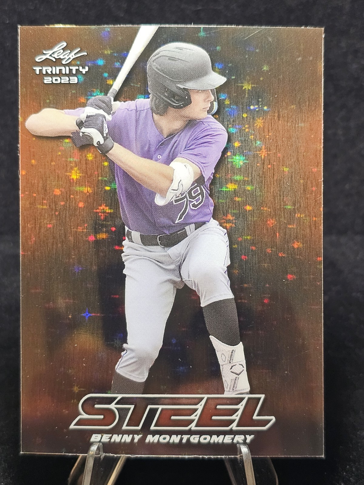 2023 Leaf Trinity Steel #S-7 Benny Montgomery Orange Stars & Dots /15