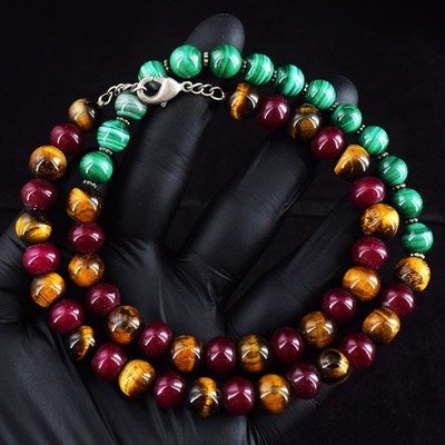 Hervorragendes Muster Onyx & Tigerauge 385,00 kt Perlen tolle Halskette RK 04 E818