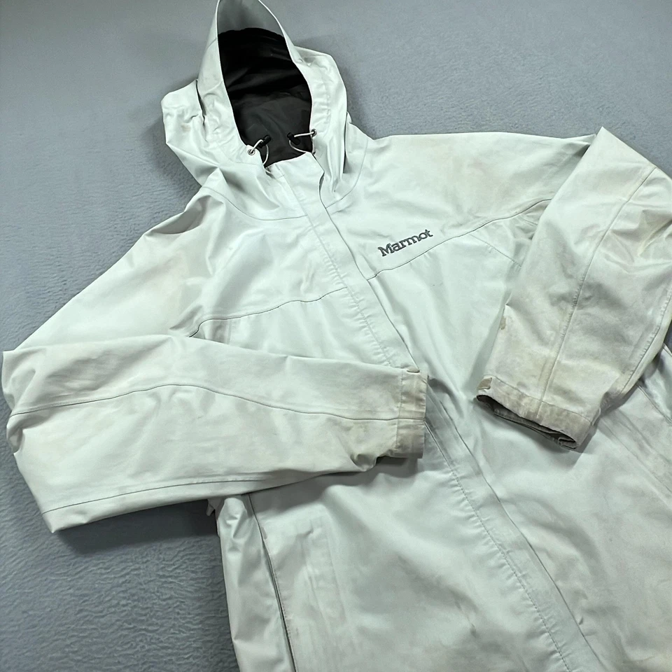 Marmot Jacket Womens Medium White Gore Tex Hooded Waterproof Rain Shell Coat - Image 2 of 4