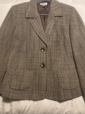 Talbots Tweed Blazer Jacket Womens Plus 14 Brown Wool Blend Woven Brown Tan