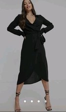 ASOS DESIGN Uk 8 collared wrap midi dress with tie belt in black