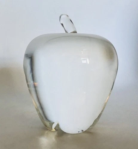 Steuben Art Clear Glass Crystal Apple 4" Temptation Paperweight Signed Heavy
